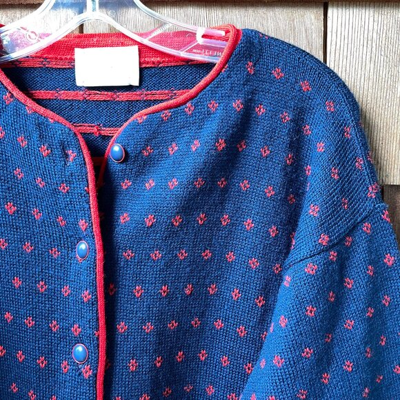 VTG Pendleton Navy Blue & Red 100% Virgin Wool Cardigan in Women's Medium - Picture 5 of 9